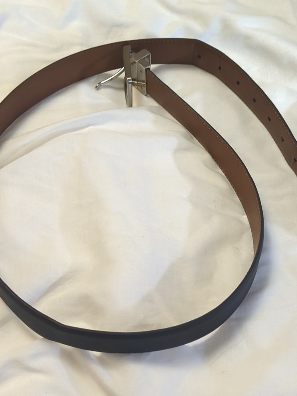 Men's Reversible Black/Brown Leather Belt with Silver Buckle